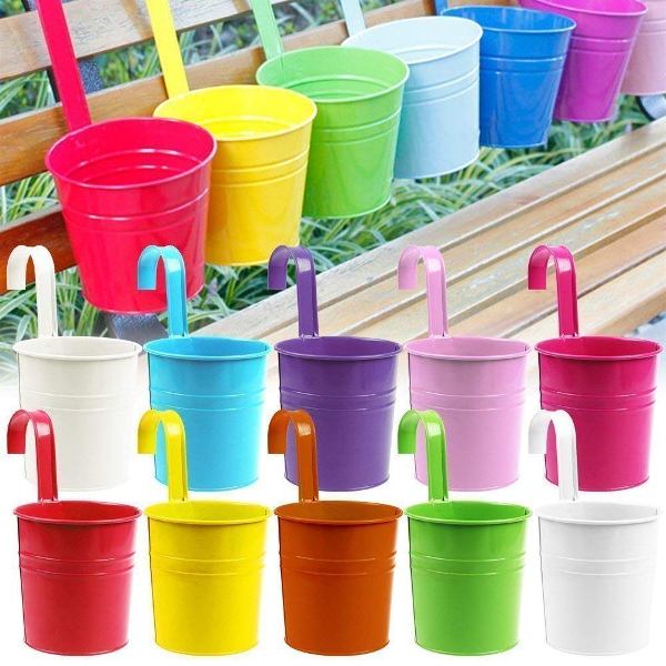 Balcony Railling Metal Planter 6 inch Mix Color (Pack of 6)